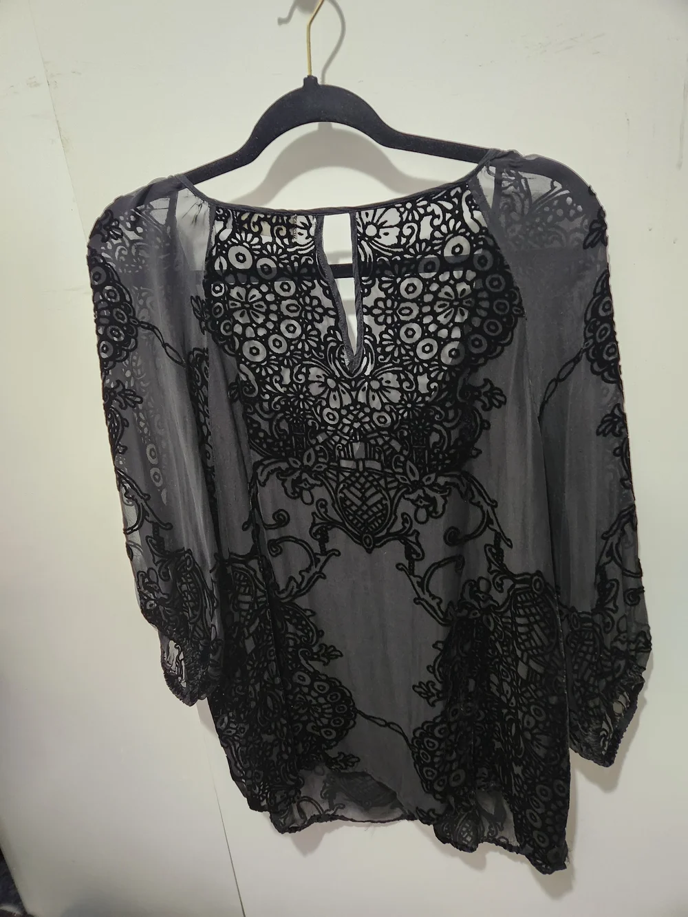 Love And Liberty Black Sheer Velvet Burnout Top - Picture 3 of 4